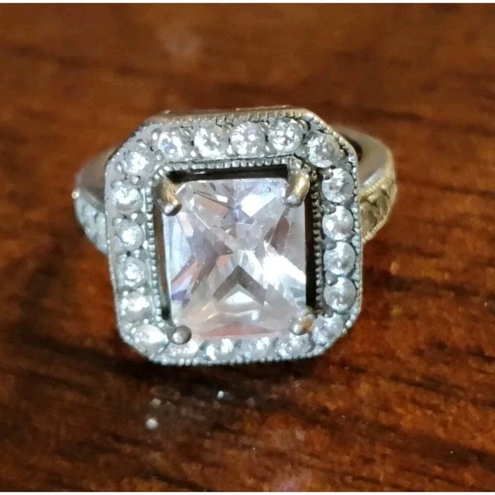 Vintage 925 Sterling Silver Square CZ Ring Size 7 Signed 925 FAS 7g